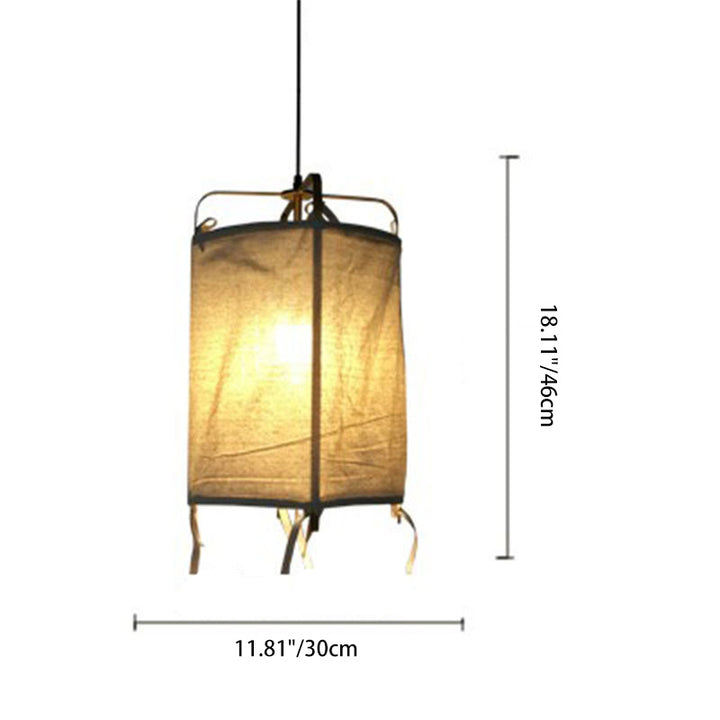 Suspension Luminaire Traditionnel Japonais Rectangulaire en Tissu de Fer à 1 Lumière pour Salon 