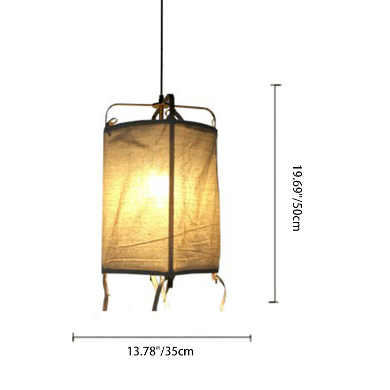 Suspension Luminaire Traditionnel Japonais Rectangulaire en Tissu de Fer à 1 Lumière pour Salon 