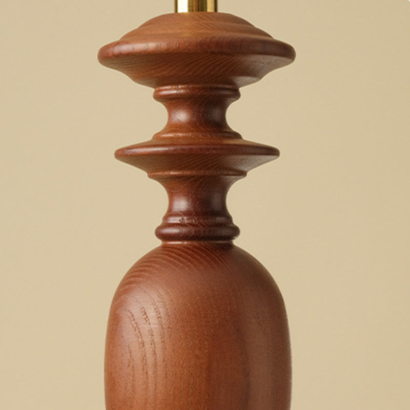 Lustre à 6 lumières en bois de frêne, tissu et métal, en forme de cône tronqué traditionnel français pour salon 