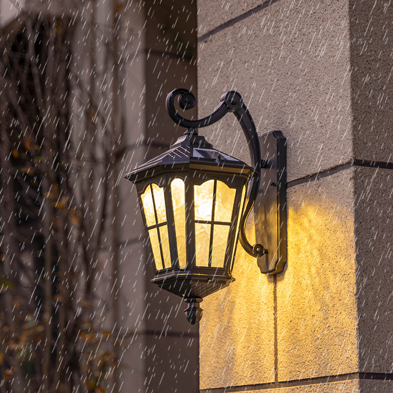 Lámpara de Aplique de Pared de 1 Luz de Vidrio de Aluminio Impermeable de Linterna Europea Tradicional para Patio Exterior 
