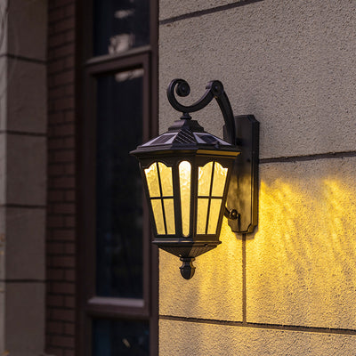 Lámpara de Aplique de Pared de 1 Luz de Vidrio de Aluminio Impermeable de Linterna Europea Tradicional para Patio Exterior 