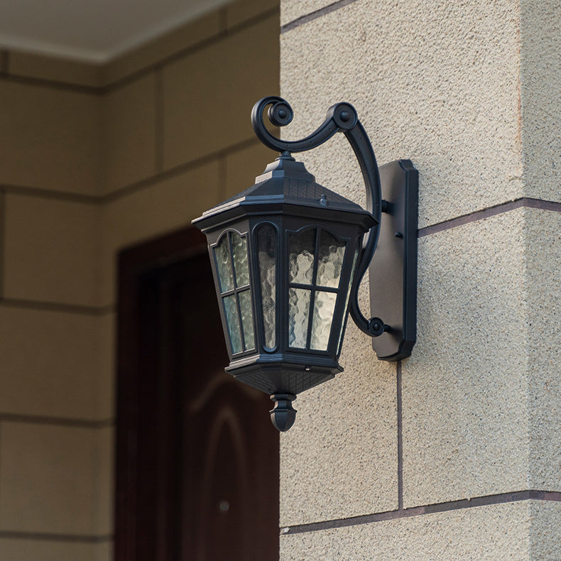 Lámpara de Aplique de Pared de 1 Luz de Vidrio de Aluminio Impermeable de Linterna Europea Tradicional para Patio Exterior 