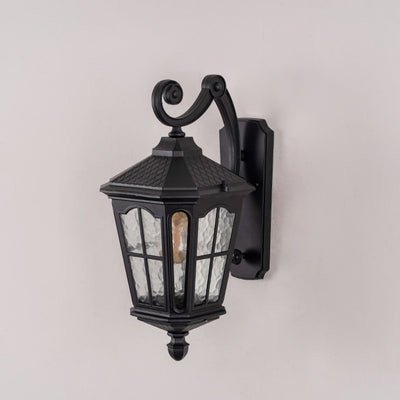 Lámpara de Aplique de Pared de 1 Luz de Vidrio de Aluminio Impermeable de Linterna Europea Tradicional para Patio Exterior 
