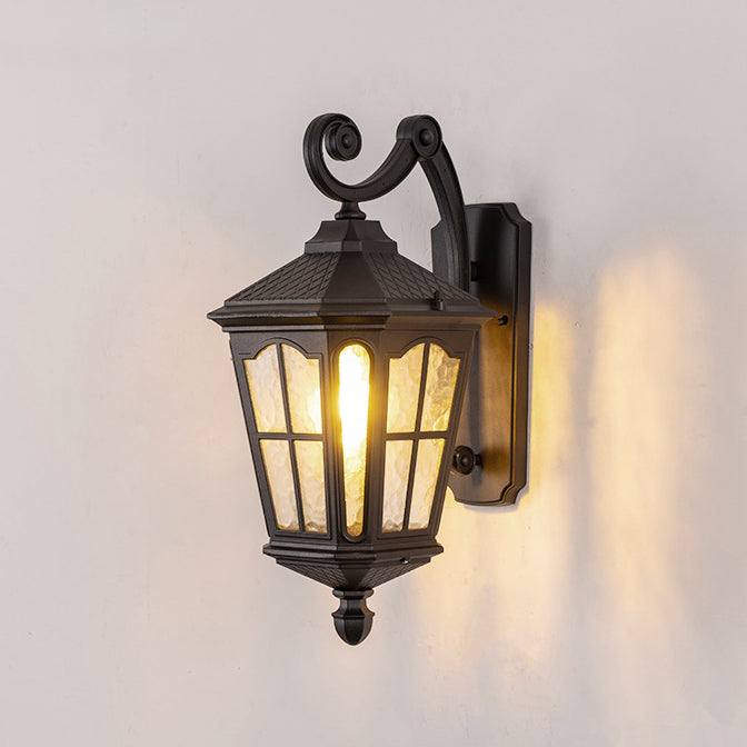 Lámpara de Aplique de Pared de 1 Luz de Vidrio de Aluminio Impermeable de Linterna Europea Tradicional para Patio Exterior 