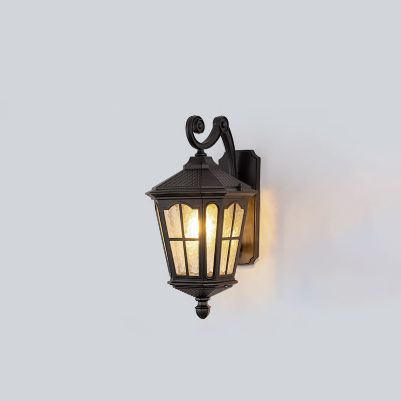 Lámpara de Aplique de Pared de 1 Luz de Vidrio de Aluminio Impermeable de Linterna Europea Tradicional para Patio Exterior 