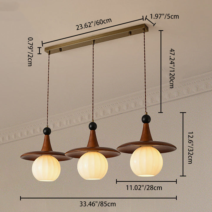 Traditionelle französische Kürbis-Globus-Eisen-Massivholz-Glas 1/3 Licht Kronleuchter Insel Licht für Esszimmer 