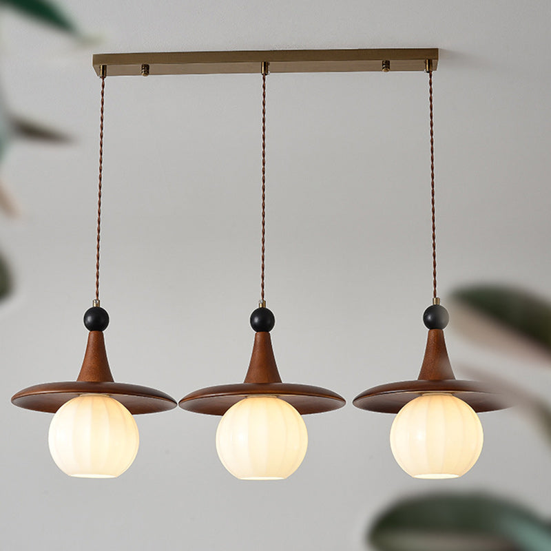 Traditionelle französische Kürbis-Globus-Eisen-Massivholz-Glas 1/3 Licht Kronleuchter Insel Licht für Esszimmer 