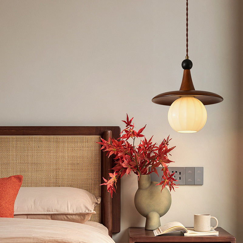 Traditionelle französische Kürbis-Globus-Eisen-Massivholz-Glas 1/3 Licht Kronleuchter Insel Licht für Esszimmer 
