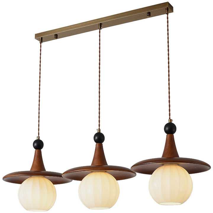Traditionelle französische Kürbis-Globus-Eisen-Massivholz-Glas 1/3 Licht Kronleuchter Insel Licht für Esszimmer 