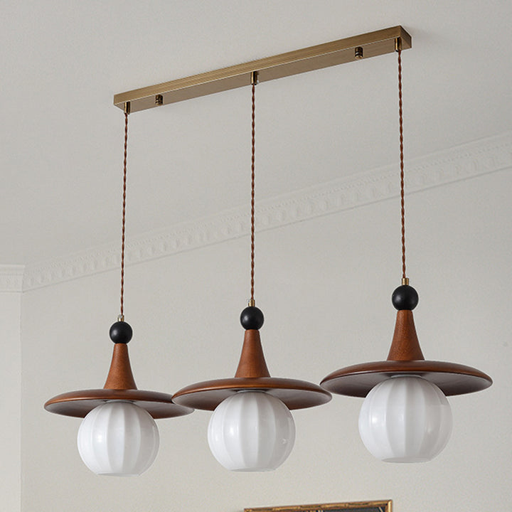 Traditionelle französische Kürbis-Globus-Eisen-Massivholz-Glas 1/3 Licht Kronleuchter Insel Licht für Esszimmer 