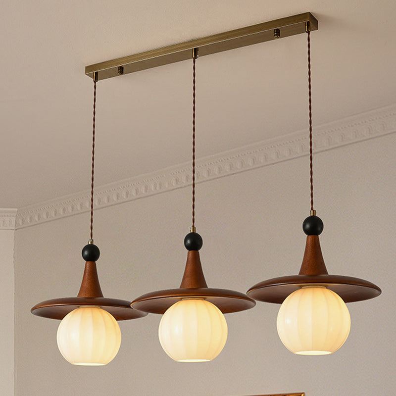 Traditionelle französische Kürbis-Globus-Eisen-Massivholz-Glas 1/3 Licht Kronleuchter Insel Licht für Esszimmer 