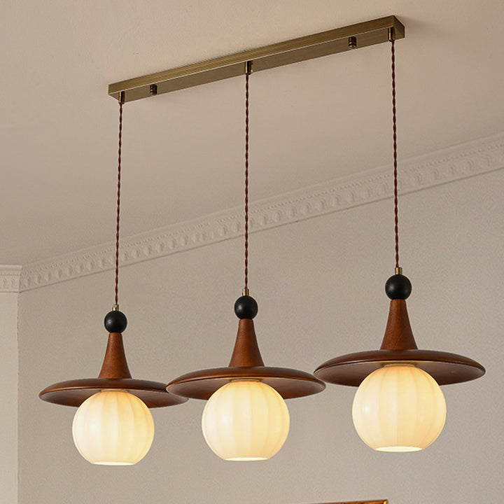 Traditionelle französische Kürbis-Globus-Eisen-Massivholz-Glas 1/3 Licht Kronleuchter Insel Licht für Esszimmer 