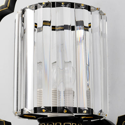 Lámpara de Aplique de Pared de Cristal de Hierro Cilíndrico Chino Tradicional de 2 Luces para Sala de Estar 