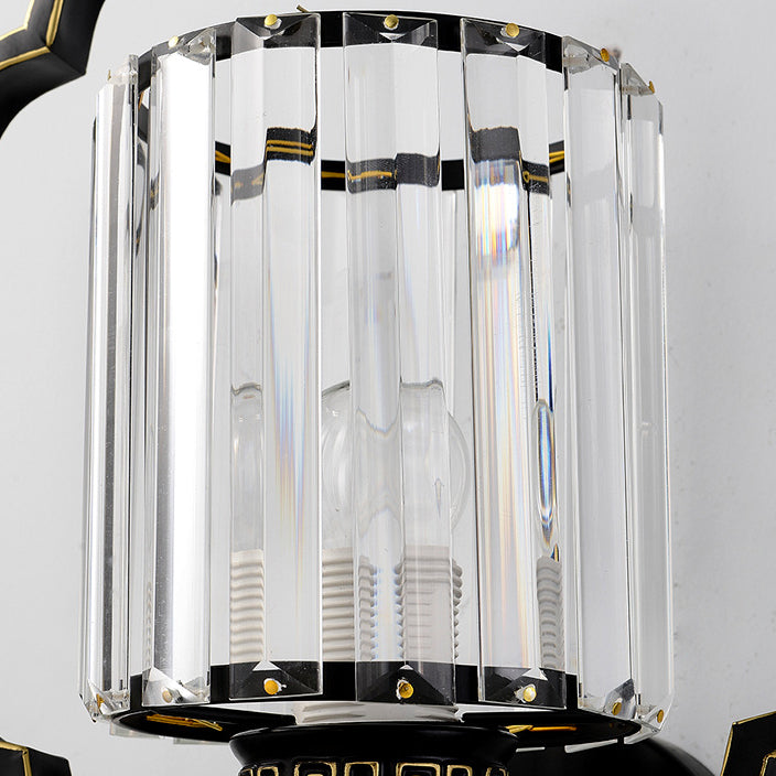 Lámpara de Aplique de Pared de Cristal de Hierro Cilíndrico Chino Tradicional de 2 Luces para Sala de Estar 