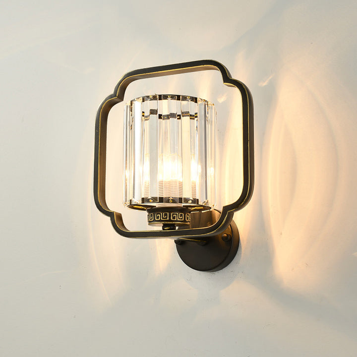 Traditionelle chinesische Zylinder-Eisen-Kristall 2-Licht-Wandleuchte für das Wohnzimmer 