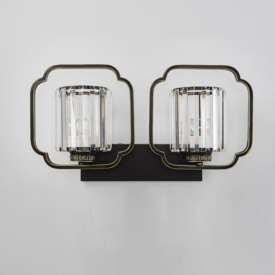 Lámpara de Aplique de Pared de Cristal de Hierro Cilíndrico Chino Tradicional de 2 Luces para Sala de Estar 