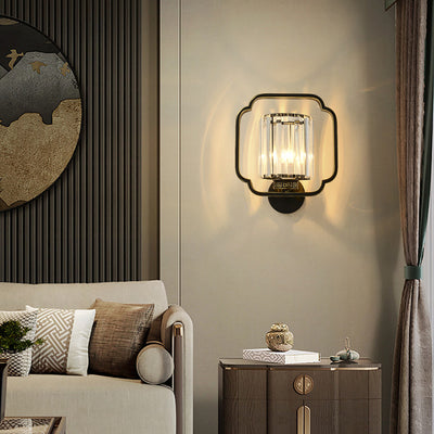 Lámpara de Aplique de Pared de Cristal de Hierro Cilíndrico Chino Tradicional de 2 Luces para Sala de Estar 
