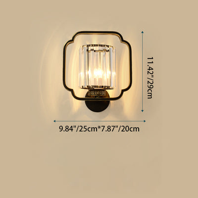 Lámpara de Aplique de Pared de Cristal de Hierro Cilíndrico Chino Tradicional de 2 Luces para Sala de Estar 