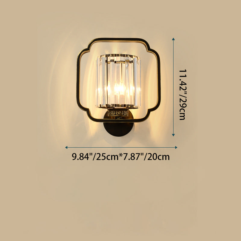 Lámpara de Aplique de Pared de Cristal de Hierro Cilíndrico Chino Tradicional de 2 Luces para Sala de Estar 