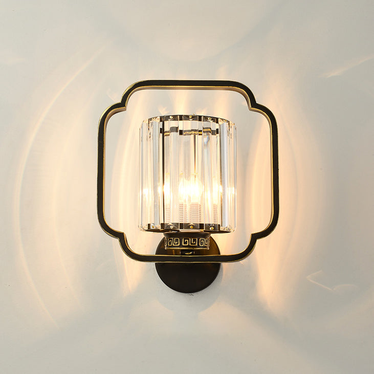 Lámpara de Aplique de Pared de Cristal de Hierro Cilíndrico Chino Tradicional de 2 Luces para Sala de Estar 