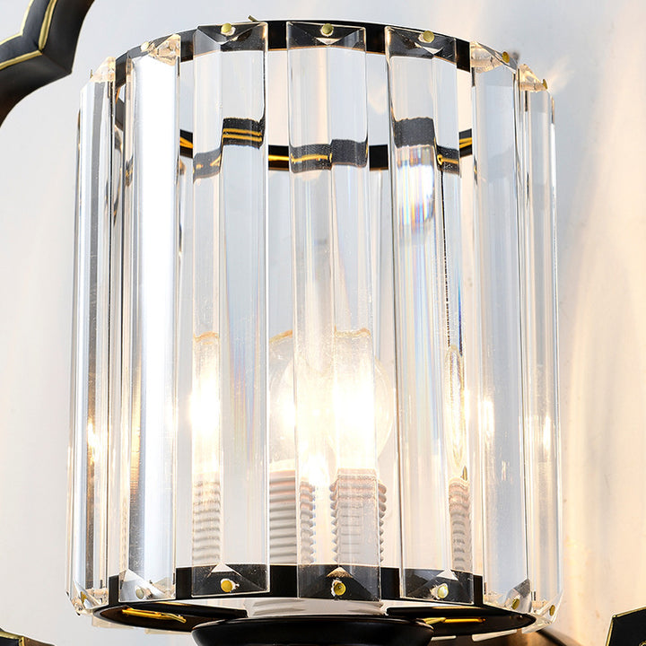 Traditionelle chinesische Zylinder-Eisen-Kristall 2-Licht-Wandleuchte für das Wohnzimmer 