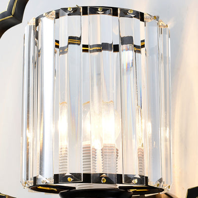 Lámpara de Aplique de Pared de Cristal de Hierro Cilíndrico Chino Tradicional de 2 Luces para Sala de Estar 