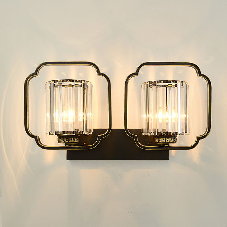 Lámpara de Aplique de Pared de Cristal de Hierro Cilíndrico Chino Tradicional de 2 Luces para Sala de Estar 