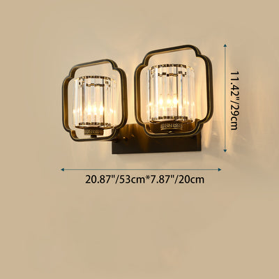 Lámpara de Aplique de Pared de Cristal de Hierro Cilíndrico Chino Tradicional de 2 Luces para Sala de Estar 