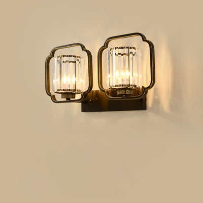 Lámpara de Aplique de Pared de Cristal de Hierro Cilíndrico Chino Tradicional de 2 Luces para Sala de Estar 