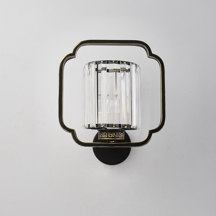 Lámpara de Aplique de Pared de Cristal de Hierro Cilíndrico Chino Tradicional de 2 Luces para Sala de Estar 