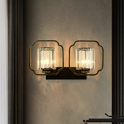 Lámpara de Aplique de Pared de Cristal de Hierro Cilíndrico Chino Tradicional de 2 Luces para Sala de Estar 