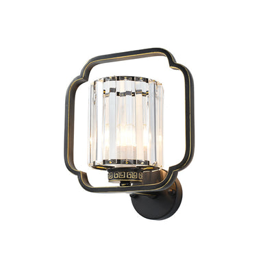 Lámpara de Aplique de Pared de Cristal de Hierro Cilíndrico Chino Tradicional de 2 Luces para Sala de Estar 