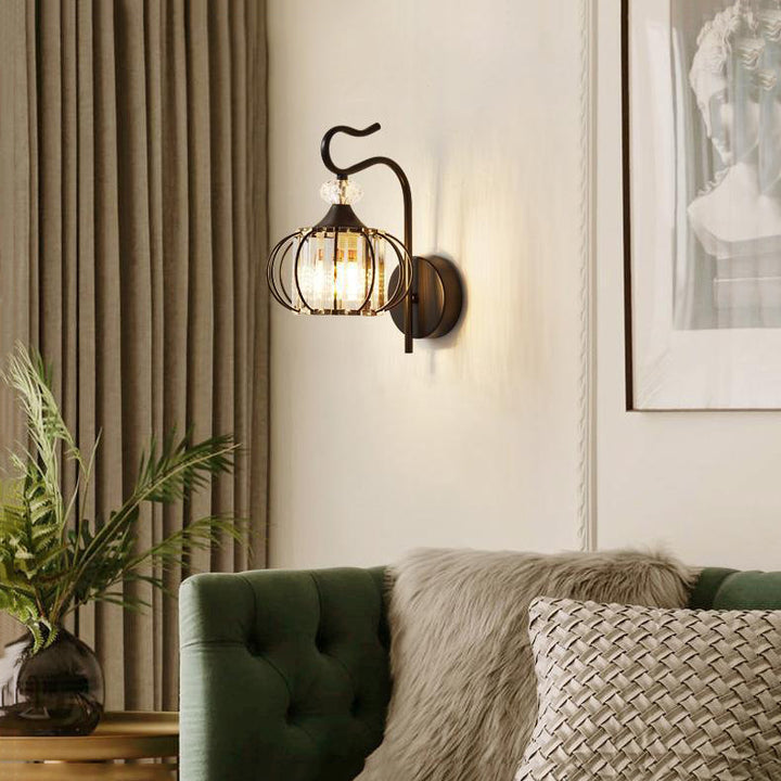 Modern Simplicity Pumpkin Globe Iron Glass 1-Light Wall Sconce Lamp For Bedroom