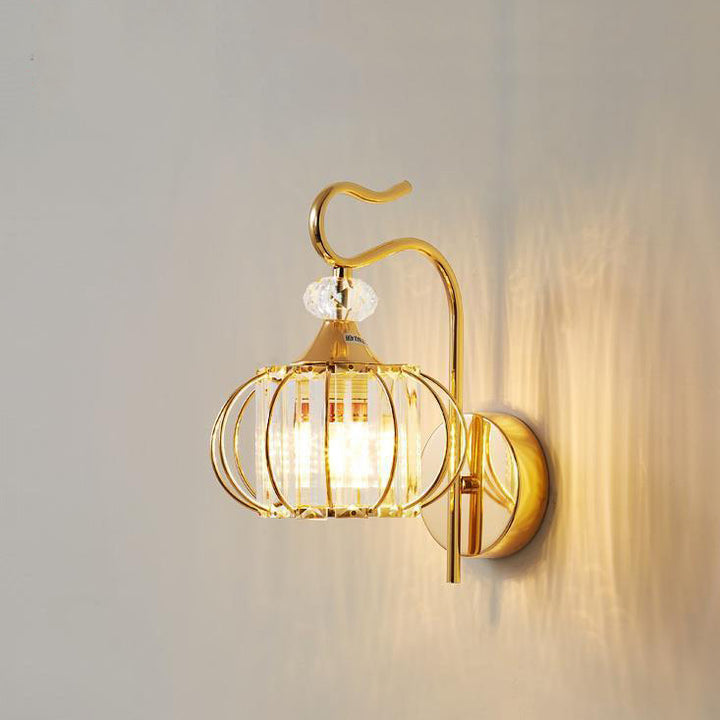 Modern Simplicity Pumpkin Globe Iron Glass 1-Light Wall Sconce Lamp For Bedroom
