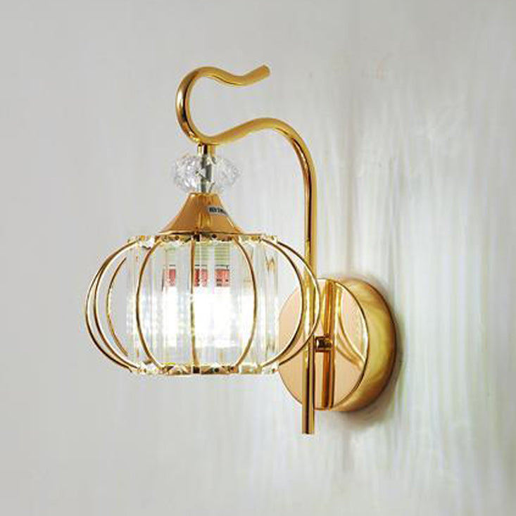 Modern Simplicity Pumpkin Globe Iron Glass 1-Light Wall Sconce Lamp For Bedroom