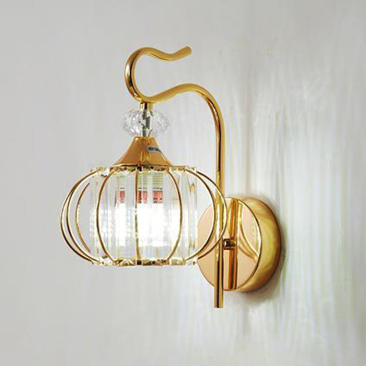 Modern Simplicity Pumpkin Globe Iron Glass 1-Light Wall Sconce Lamp For Bedroom