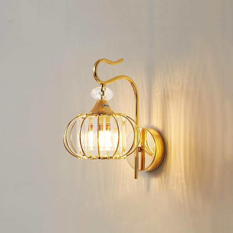 Modern Simplicity Pumpkin Globe Iron Glass 1-Light Wall Sconce Lamp For Bedroom