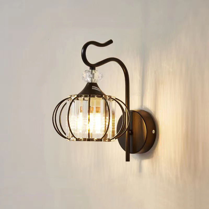 Modern Simplicity Pumpkin Globe Iron Glass 1-Light Wall Sconce Lamp For Bedroom