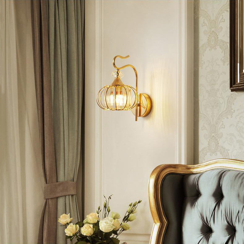 Modern Simplicity Pumpkin Globe Iron Glass 1-Light Wall Sconce Lamp For Bedroom