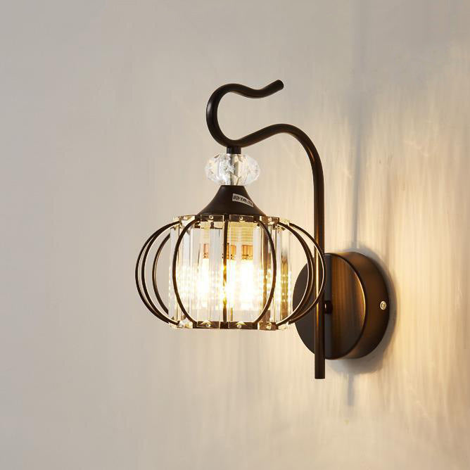 Modern Simplicity Pumpkin Globe Iron Glass 1-Light Wall Sconce Lamp For Bedroom