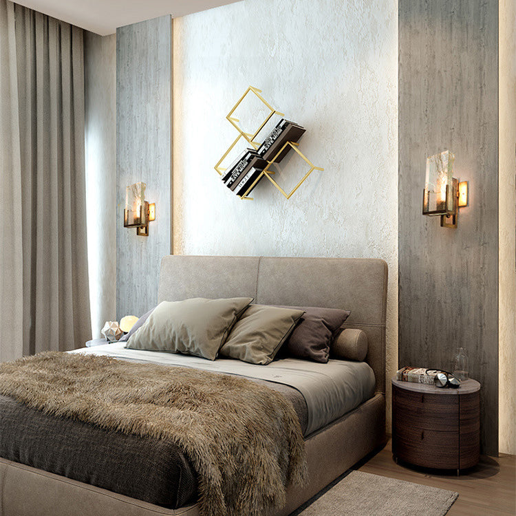 Applique Murale Moderne de Luxe Rectangulaire en Fer avec Cristal à 1 Lumière pour Chambre 