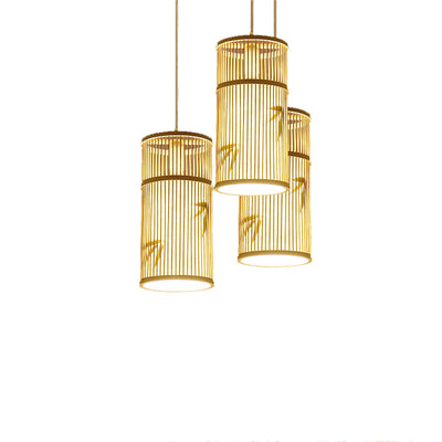 Lámpara Colgante de Bambú Cilíndrica Tradicional China de 1 Luz para Sala de Estar 
