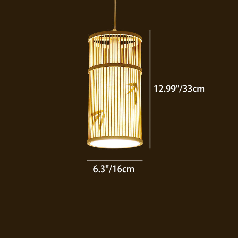 Lámpara Colgante de Bambú Cilíndrica Tradicional China de 1 Luz para Sala de Estar 