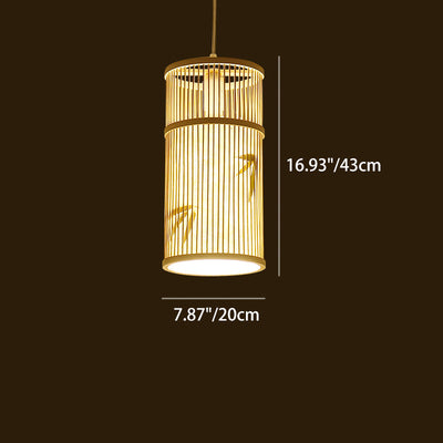 Lámpara Colgante de Bambú Cilíndrica Tradicional China de 1 Luz para Sala de Estar 