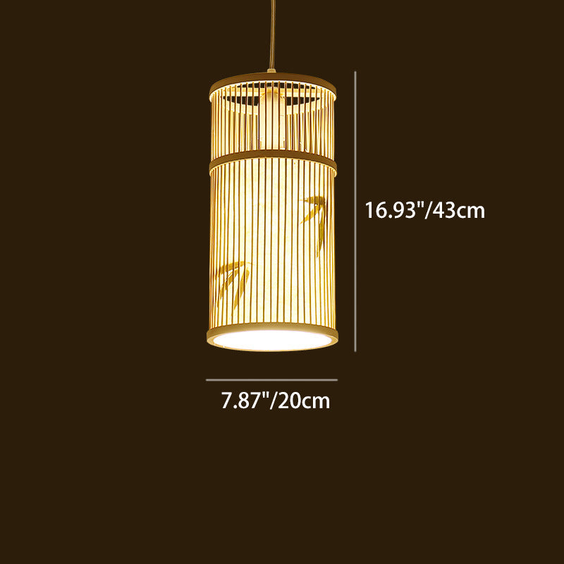 Lámpara Colgante de Bambú Cilíndrica Tradicional China de 1 Luz para Sala de Estar 