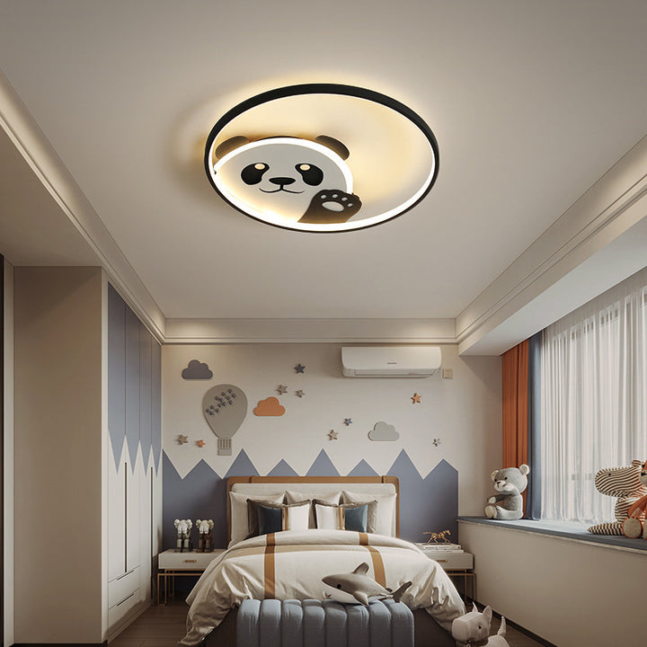 Luz de techo LED empotrada de hierro con diseño de panda contemporáneo para habitación infantil creativa 