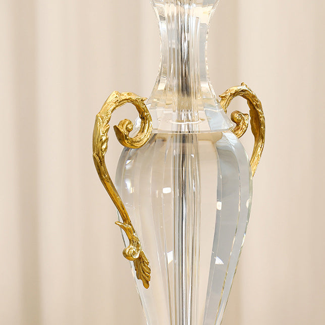 Traditionelle europäische Frustum-Kegel-Kristall-Kupfer-Stoff 1-Licht-Tischlampe für das Schlafzimmer 