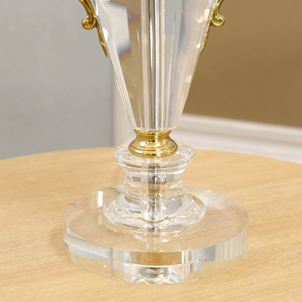 Traditionelle europäische Frustum-Kegel-Kristall-Kupfer-Stoff 1-Licht-Tischlampe für das Schlafzimmer 