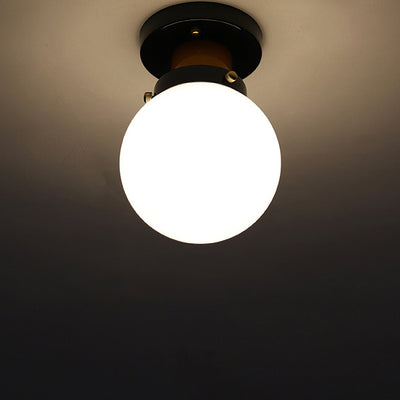 Modern Simplicity Sphere Iron Glass 1-Light Semi-Flush Mount Ceiling Light For Bedroom