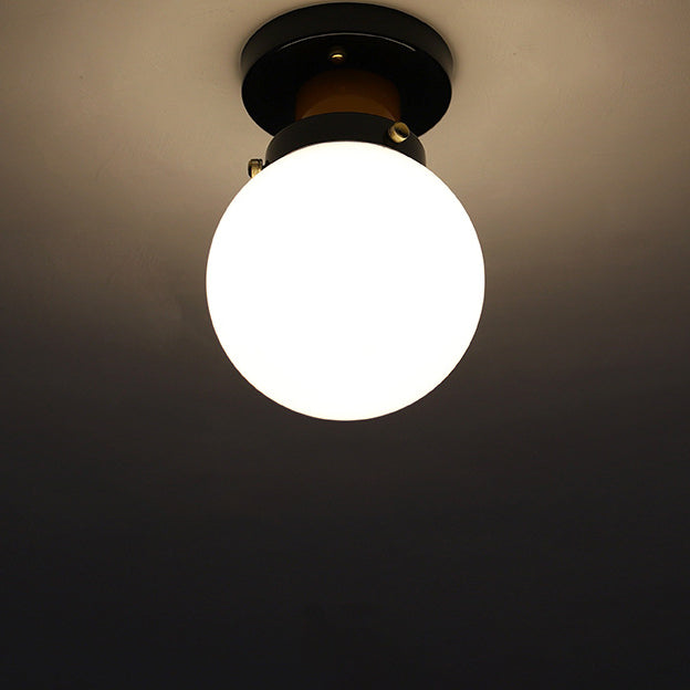 Modern Simplicity Sphere Iron Glass 1-Light Semi-Flush Mount Ceiling Light For Bedroom